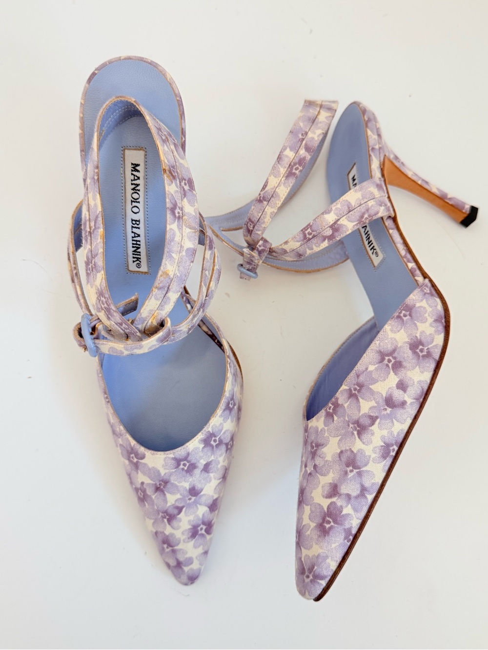 Manolo Blahnik M-Vitale Daisy Lilac Floral Heels 90mm Y2K 2003 Archive 39